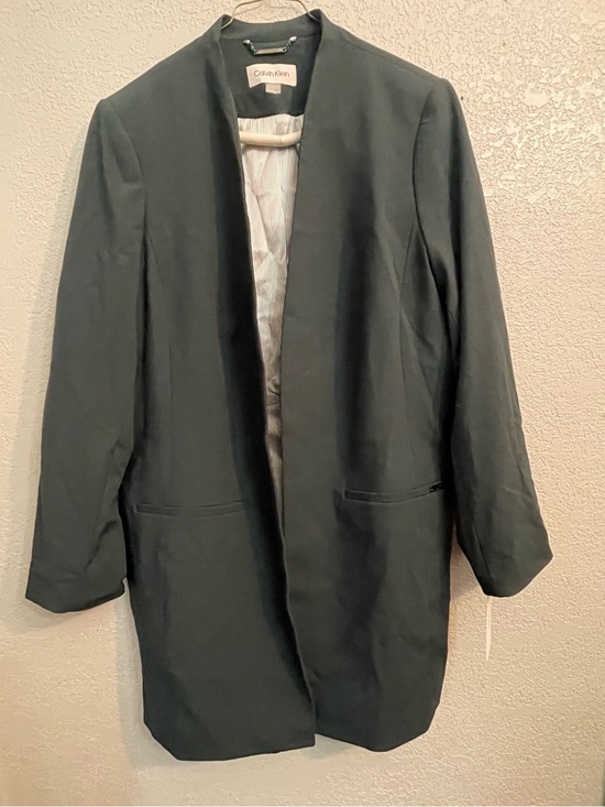 Calvin Klein Jackets & Blazers - Calvin Klein Women's Dark Green Collarless Long Blazer